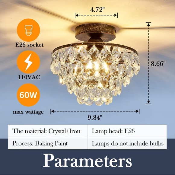 (NEW) 9”x10” Bronze Crystal Flush Mount Light/ Hallway Light/ Small room - Picture 2 of 10